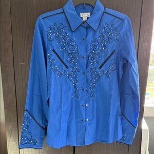 Embroidered Blue Button Down Shirt